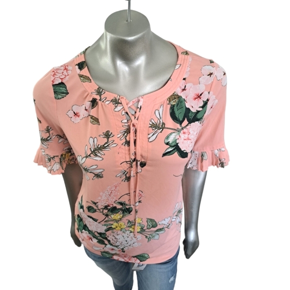 🪻BOGO🪻 NWOT 7th Avenue Peach Floral Top‎ - Size Medium - Picture 4 of 11